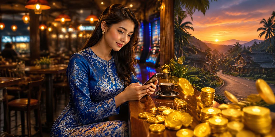 Pengguna pv128 Malaysia dalam baju kurung mengakses soalan lazim kasino mudah alih pada telefon